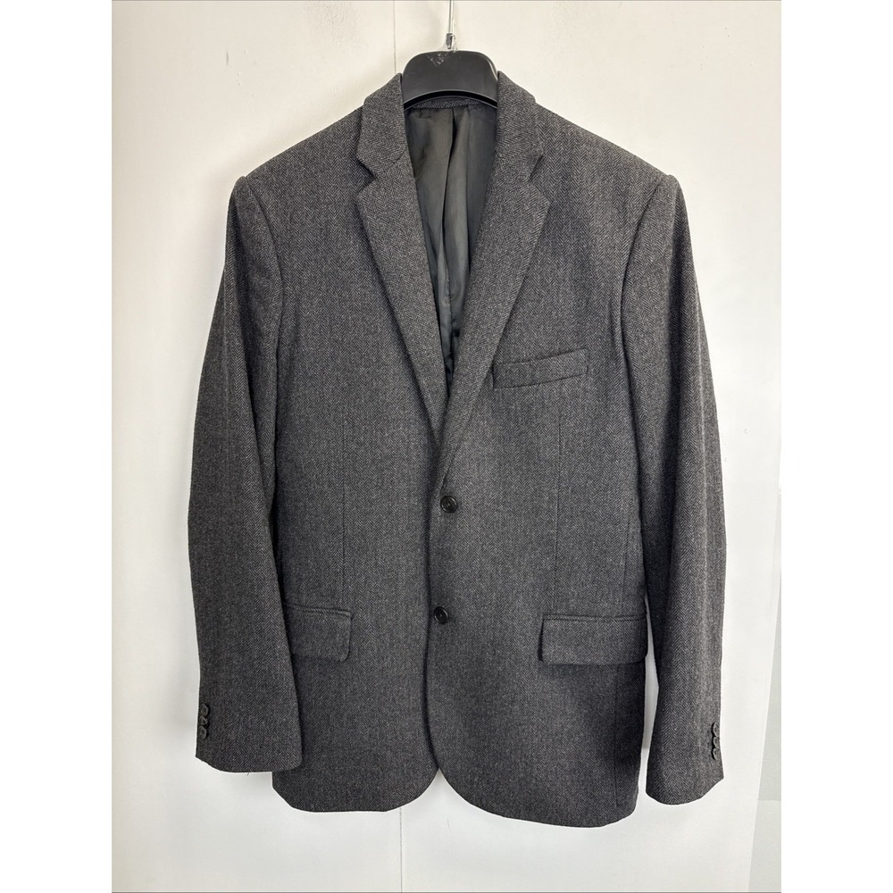 GAP Tailored Blazer Jacket‎ Men's 40R Herringbone Grey Wool Blend Sports Coat
